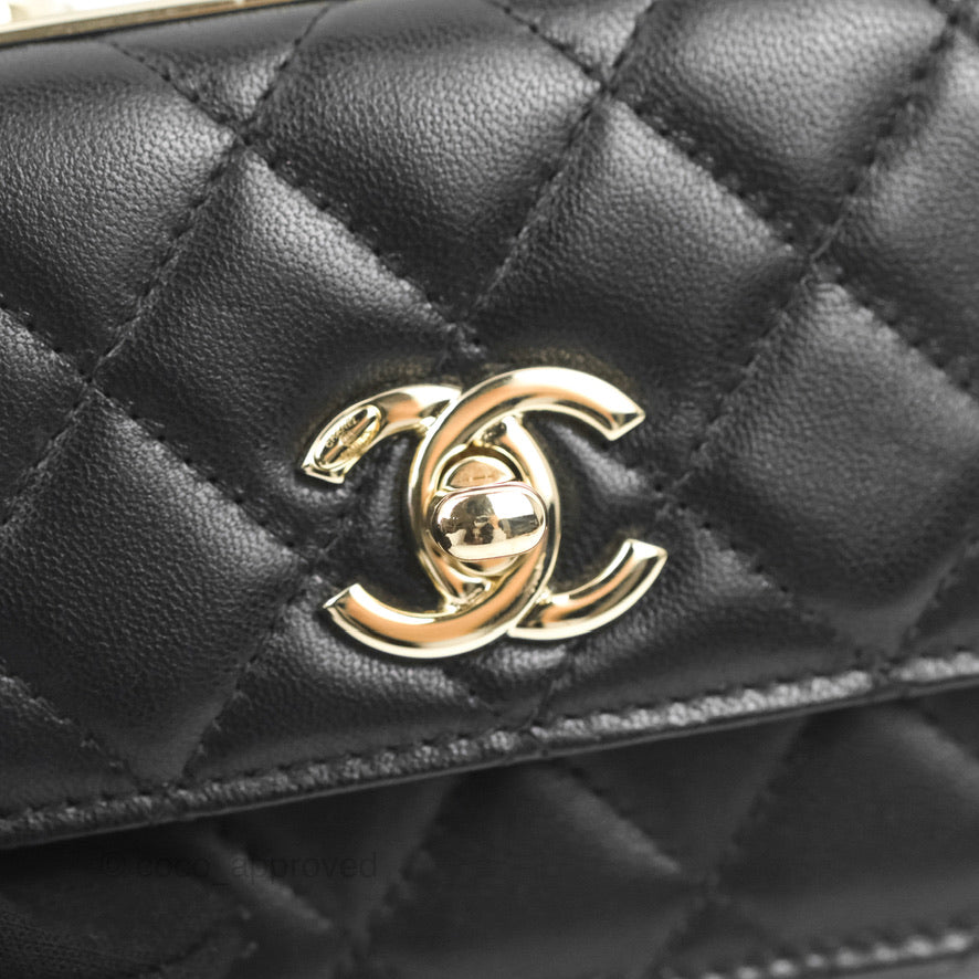 Chanel Mini Quilted Trendy CC Card Holder With Chain Black Lambskin Gold Hardware