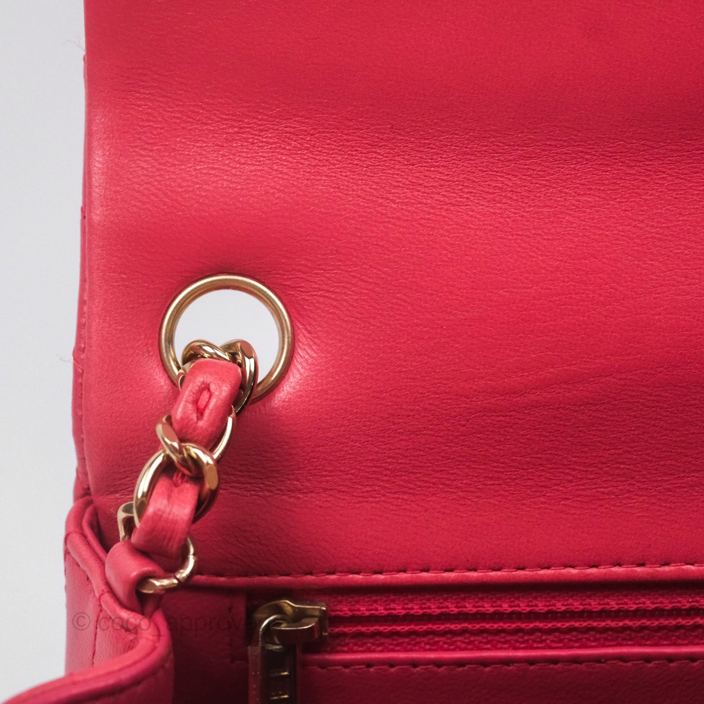 Chanel Mini Square Flap Chevron Dark Pink Lambskin Gold Hardware