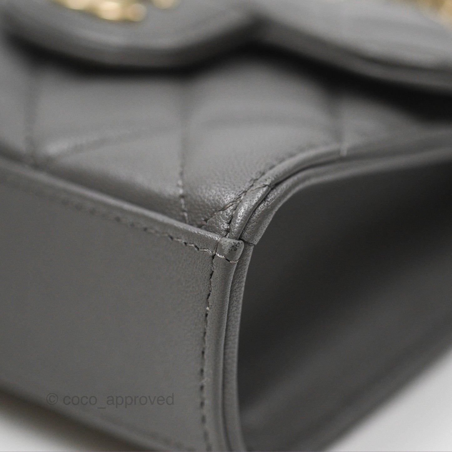 Chanel Mini Handle Clutch With Chain Grey Lambskin Gold Hardware