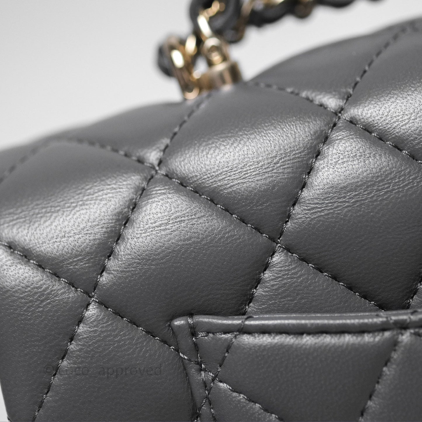 Chanel Top Handle Mini Rectangular Flap Grey Lambskin Gold Hardware