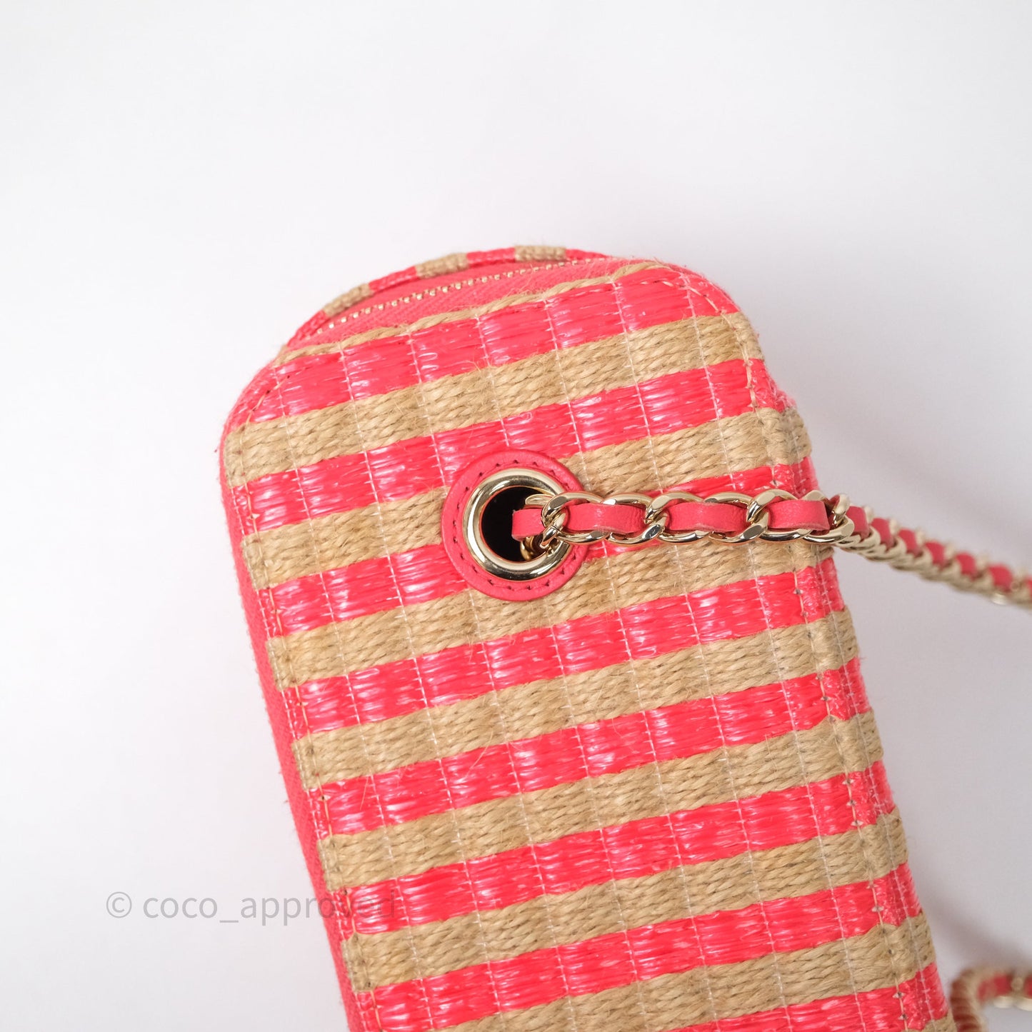 Chanel Vanity With Chain Striped Raffia Orange Gold Hardware