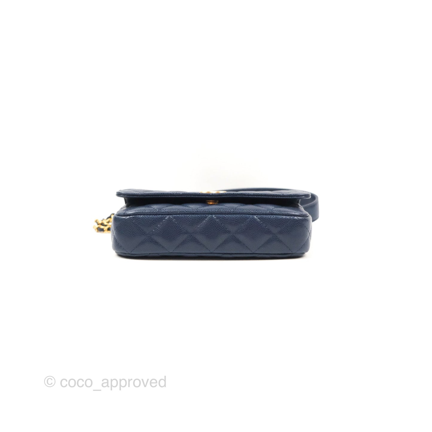 Chanel Twist Your Button Phone Bag Navy Shiny Caviar Aged Gold Hardware 22A