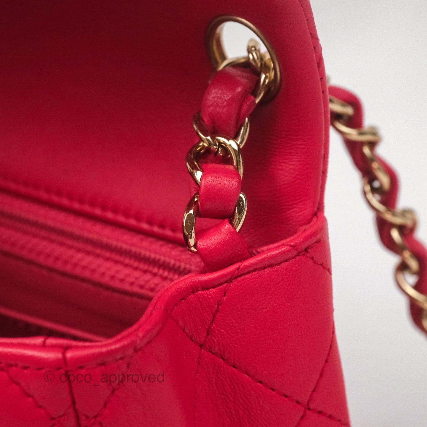 Chanel Mini Square Quilted Red Lambskin Gold Hardware