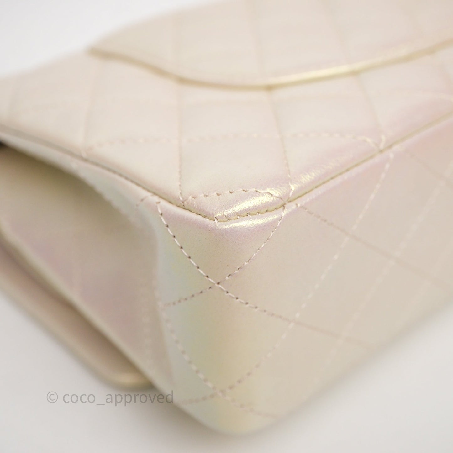 Chanel Classic Medium Double Flap Iridescent Beige Gold Hardware 21S
