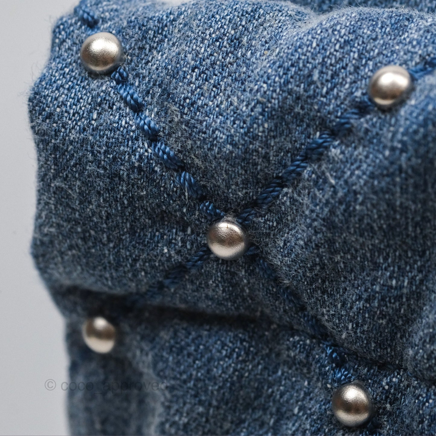 Chanel 22 Small Pearl Studded Denim Silver Hardware
