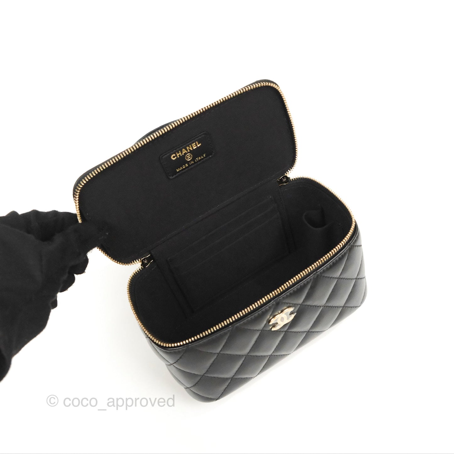 Chanel Vanity Rectangular Top Handle Black Lambskin Gold Hardware