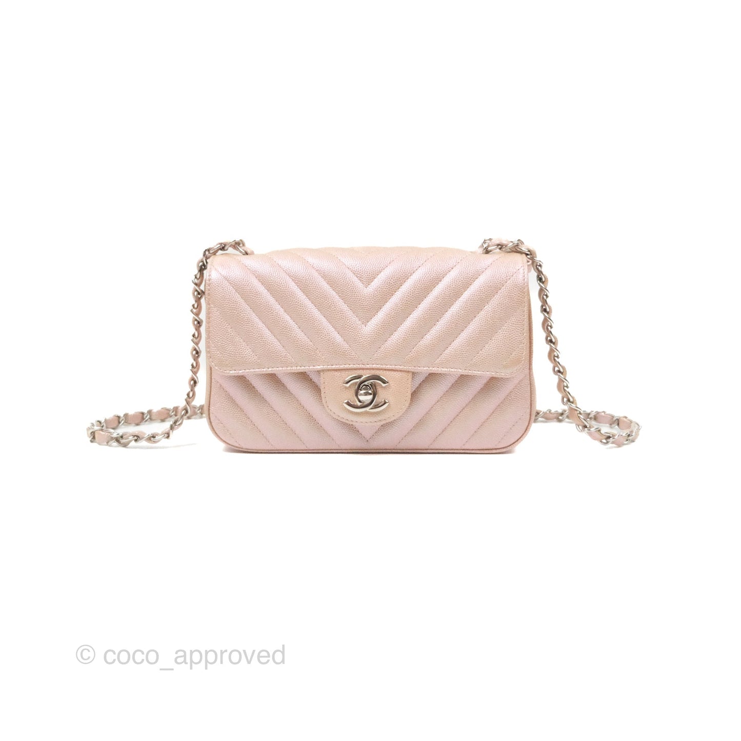 Chanel Chevron Mini Rectangular Flap Iridescent Rose Gold Caviar Ruthenium Hardware 17B