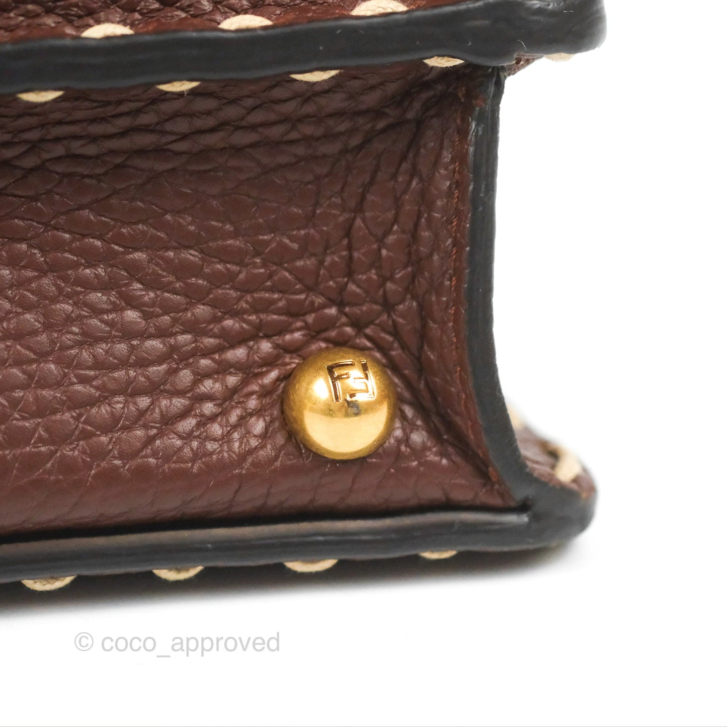 Fendi Peekaboo Iseeu Contrast Stitch Brick Brown Grained Leather Gold Hardware