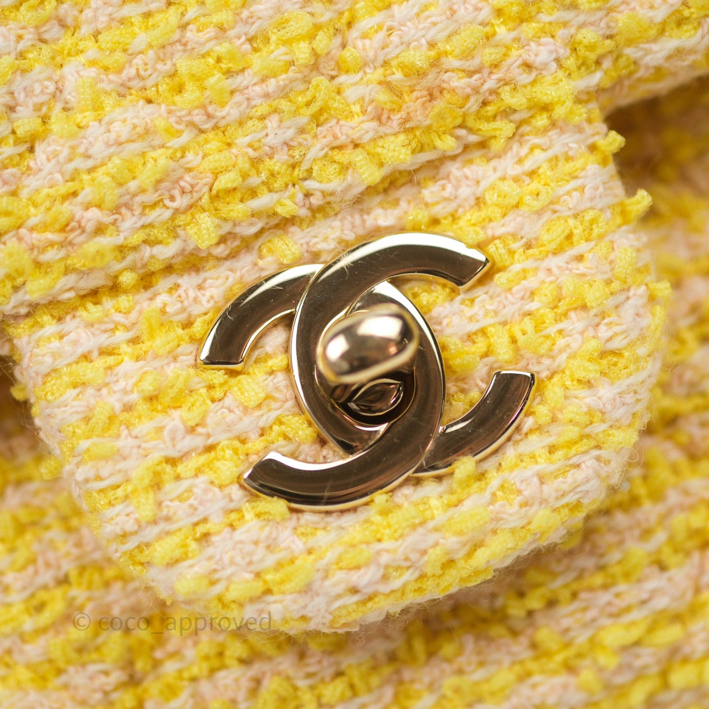 Chanel Classic M/L Medium Flap Quilted Yellow Tweed Gold Hardware
