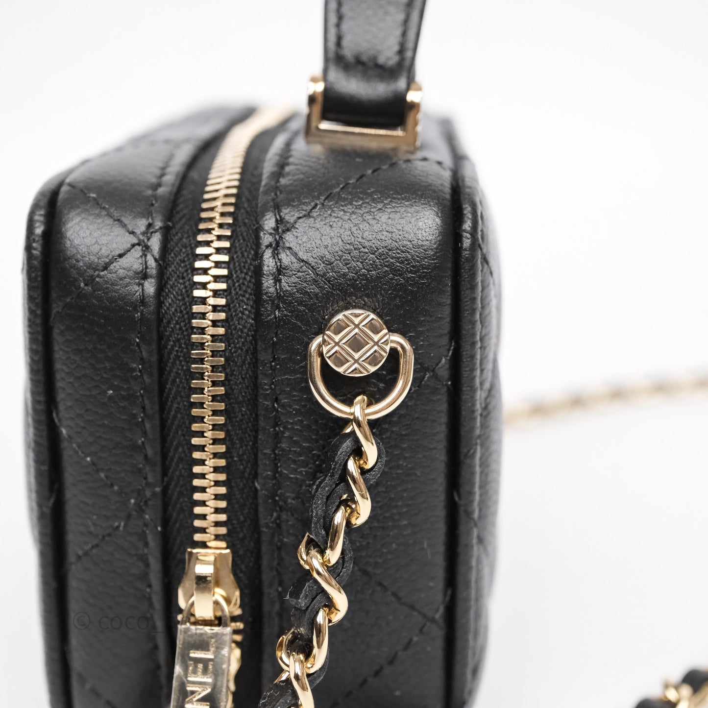 Chanel Quilted Top Handle Mini Vanity Case Black Caviar Gold Hardware