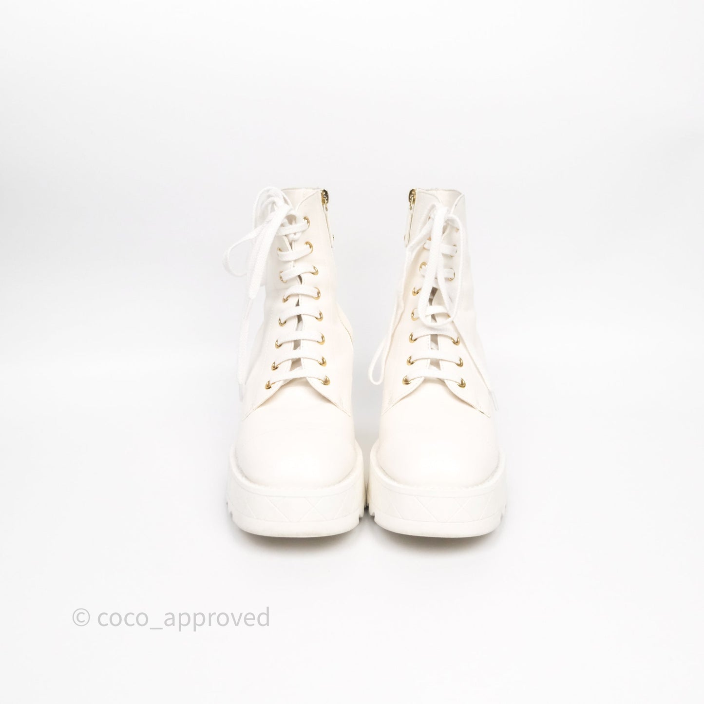 Chanel Logo Wedge Combat Boots White Size 38.5