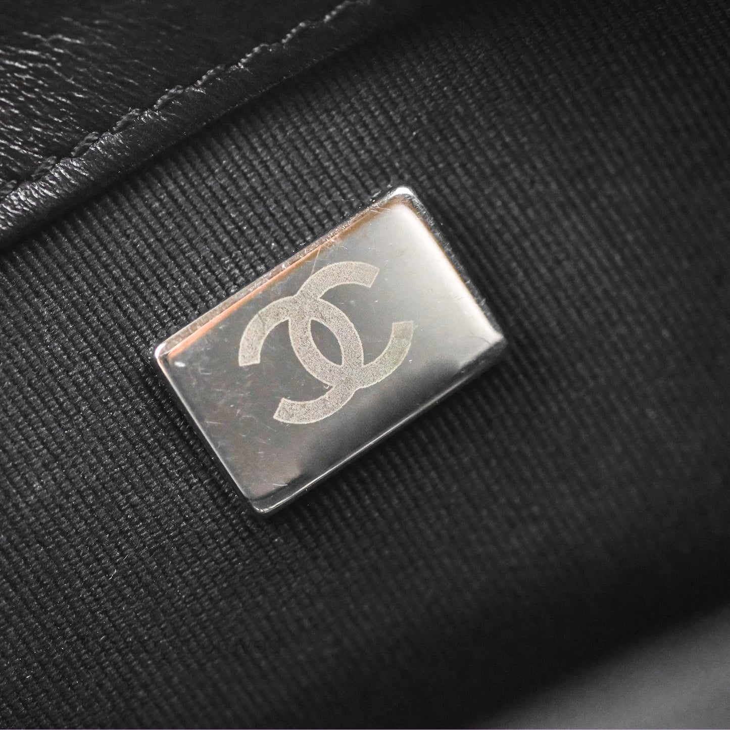 Chanel Small Chevron Boy Black Calfskin Silver Hardware