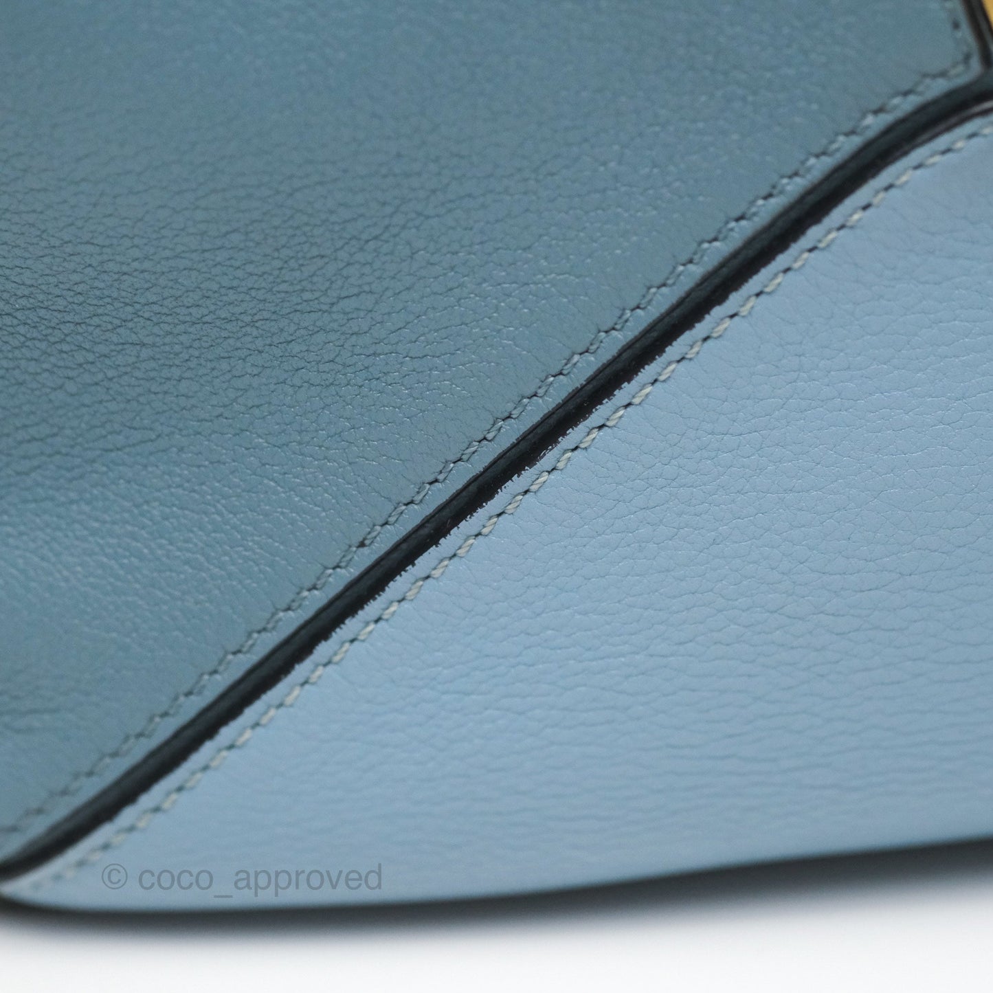 Loewe Small Puzzle Bag Blue Grained Calfskin Gold Hardware