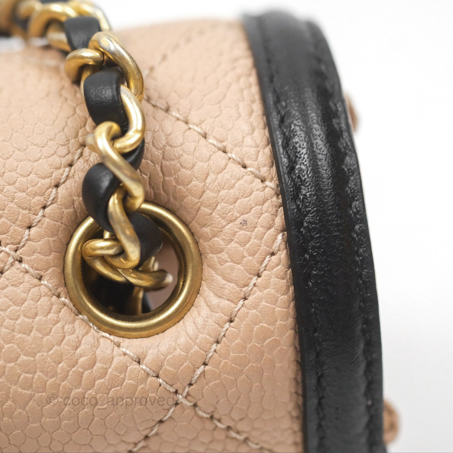 Chanel Quilted Small CC Filigree Flap Beige Black Caviar