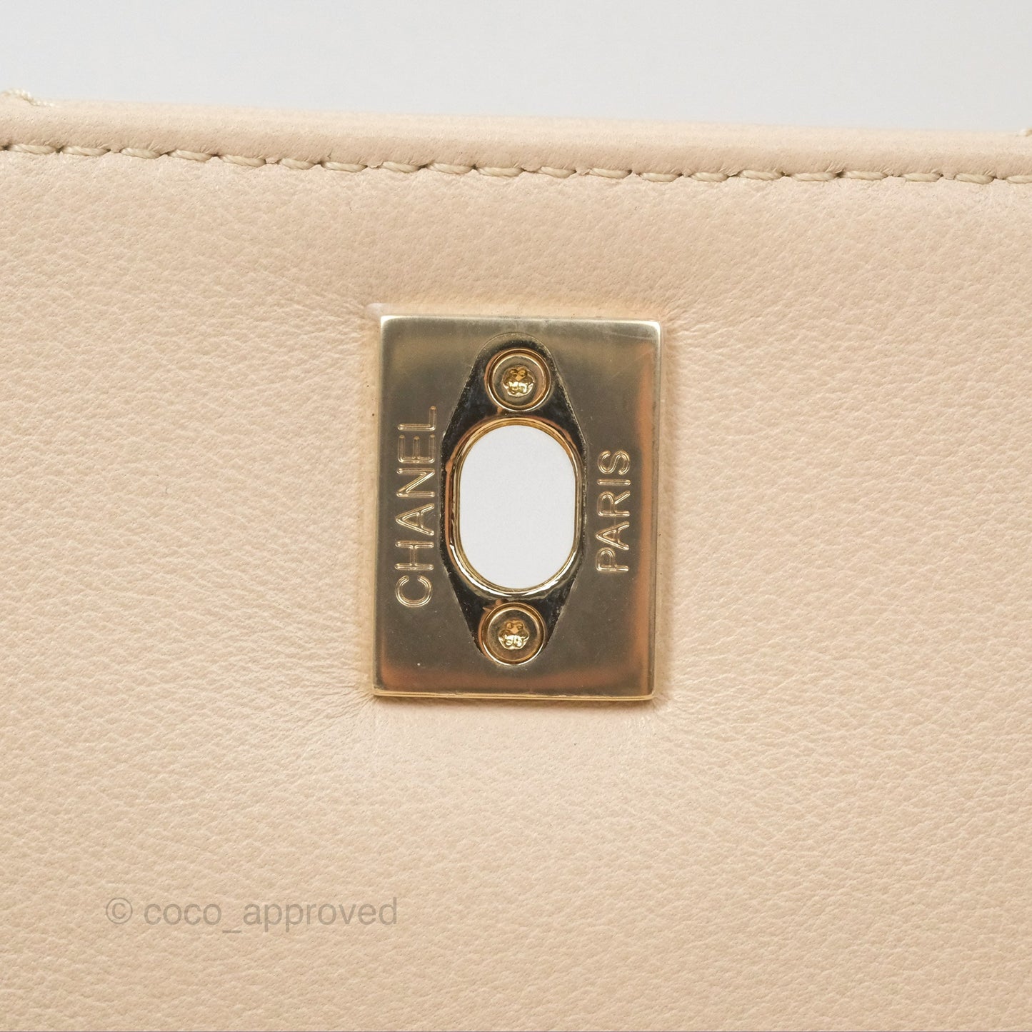 Chanel Large Chevron Chic Top Handle Bag Light Beige Grained Calfskin Gold Hardware
