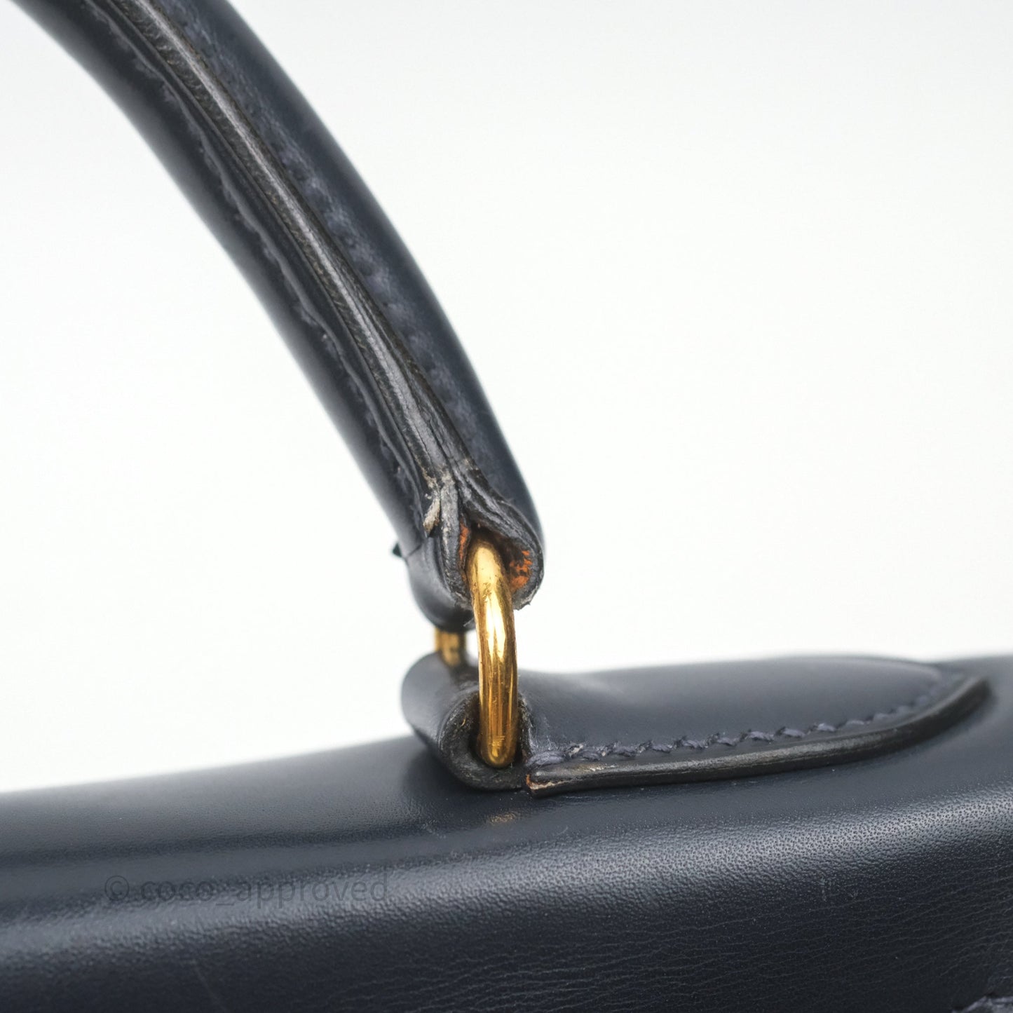 Hermès Vintage Kelly 28 Retourn Navy Box Leather Gold Hardware