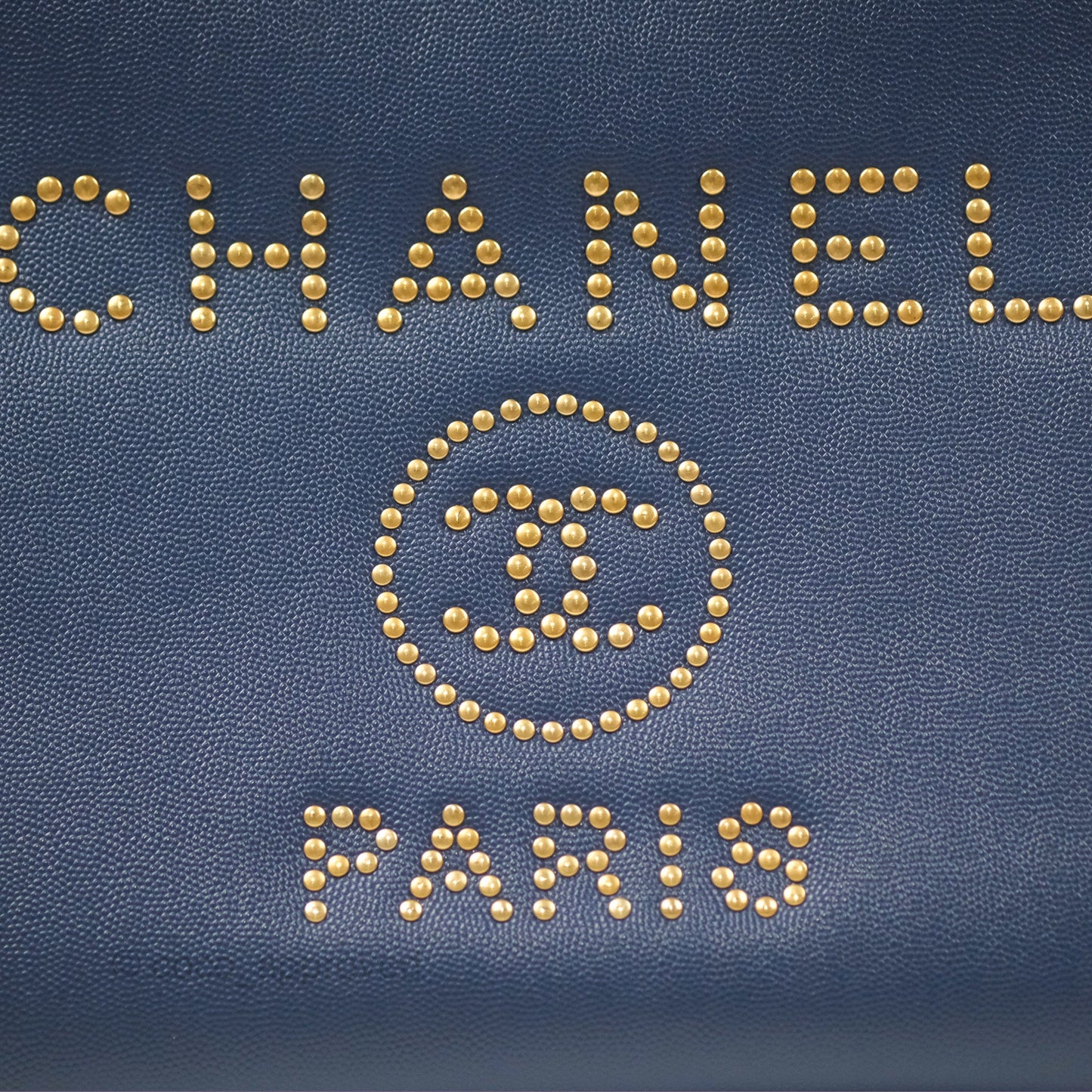 Chanel Small Studded Deauville Tote Navy Caviar Aged Gold Hardware