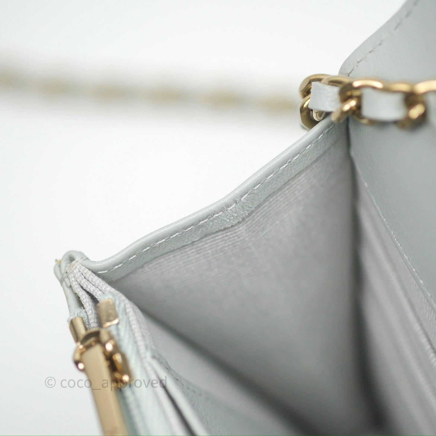 Chanel Classic Quilted Wallet on Chain WOC Grey Lambskin Gold Hardware