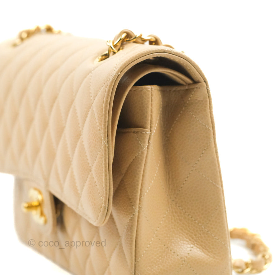 Chanel Quilted Classic M/L Medium Flap Beige Caviar Gold Hardware