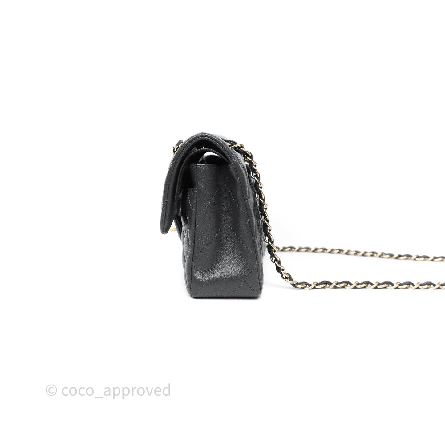 Chanel Small Classic Flap Quilted Dark Grey Caviar Gold Hardware
