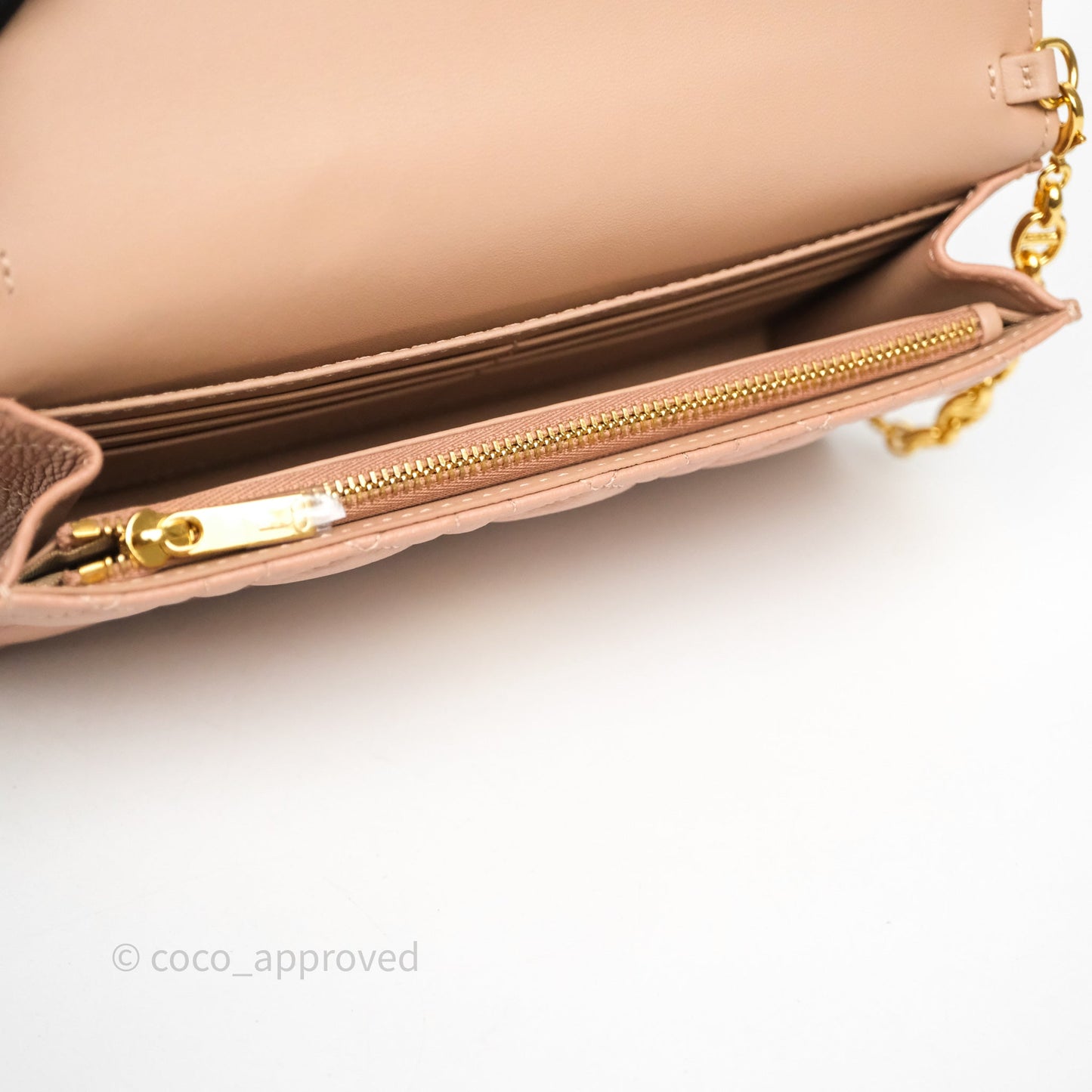 Christian Dior Caro Pouch with Chain In Supple Pink Cannage Calfskin