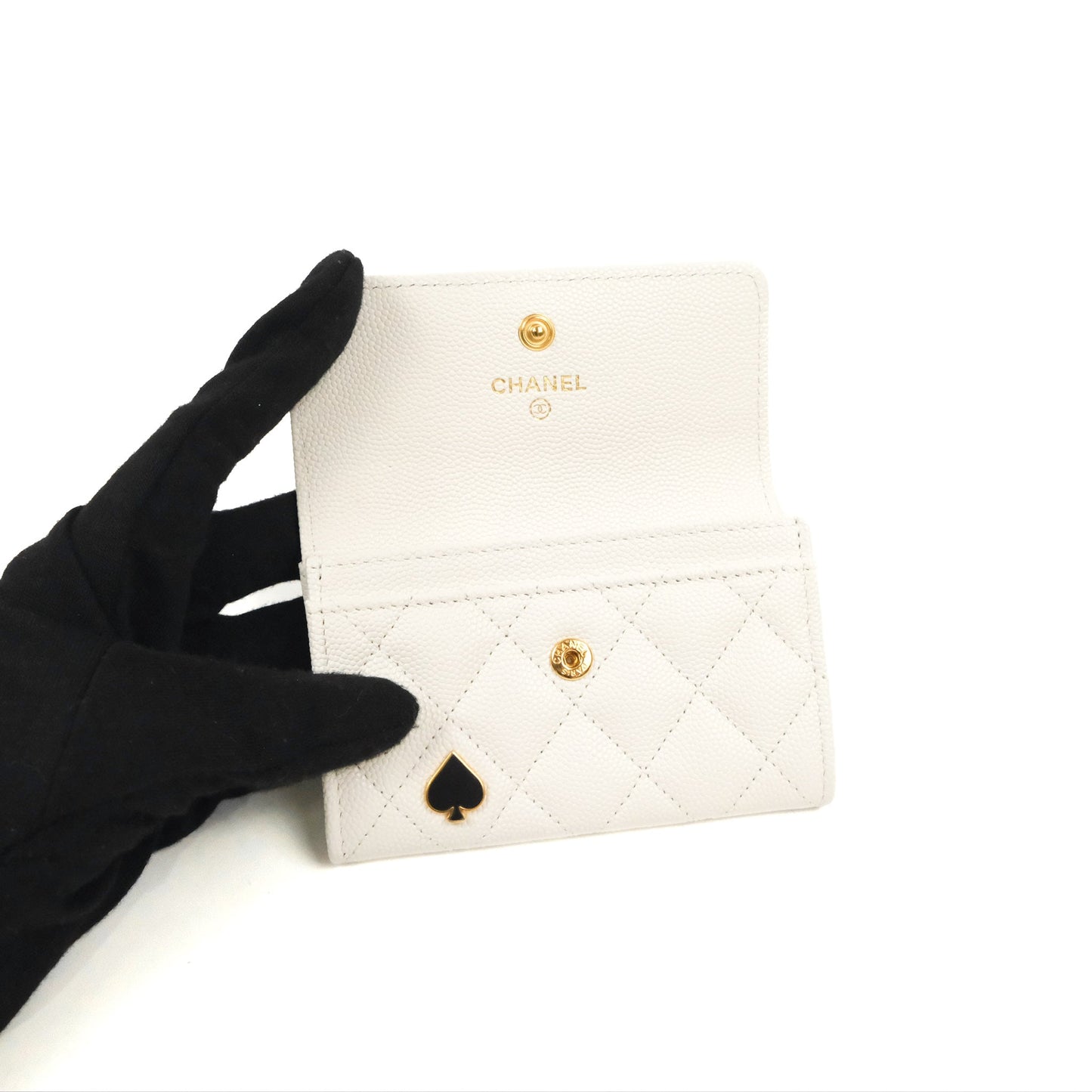 Chanel Quilted Flap Coco Casino Card Holder Caviar White Gold Hardware