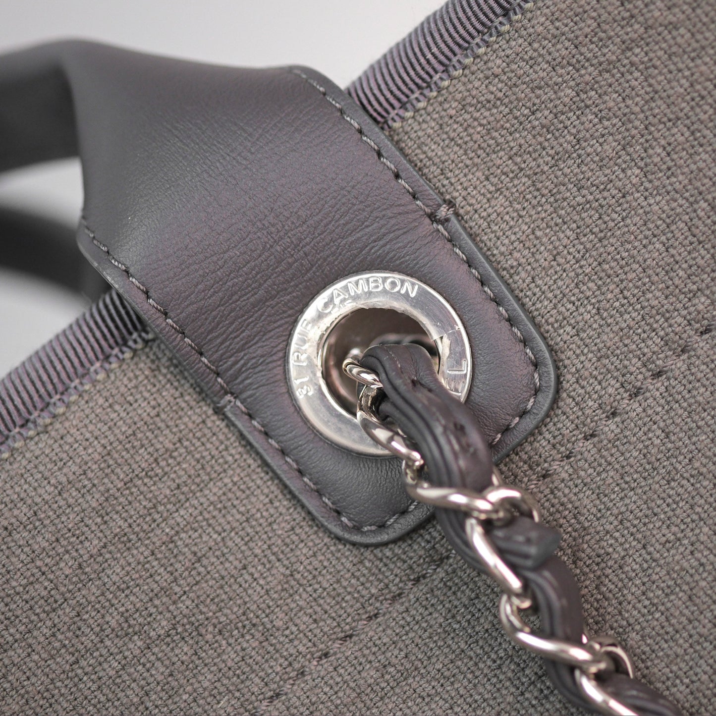 Chanel Canvas Deauville Large Tote Taupe Silver Hardware