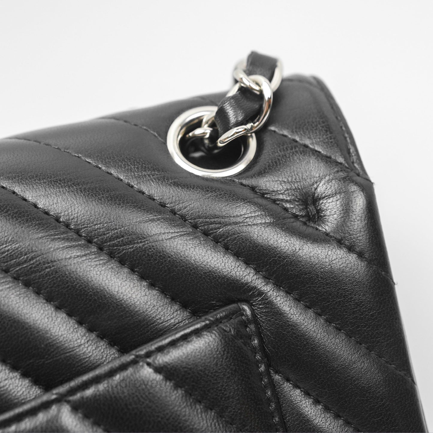 Chanel Small Classic Chevron Flap Black Lambskin Silver Hardware