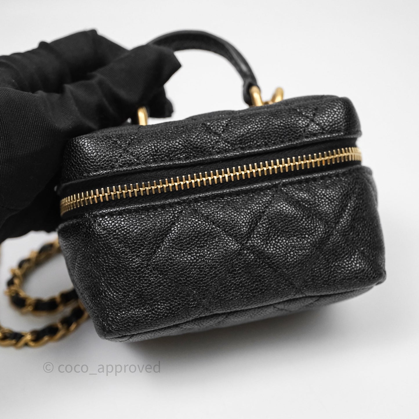 Chanel Quilted Mini Top Handle Vanity With Chain Black Caviar Aged Gold Hardware