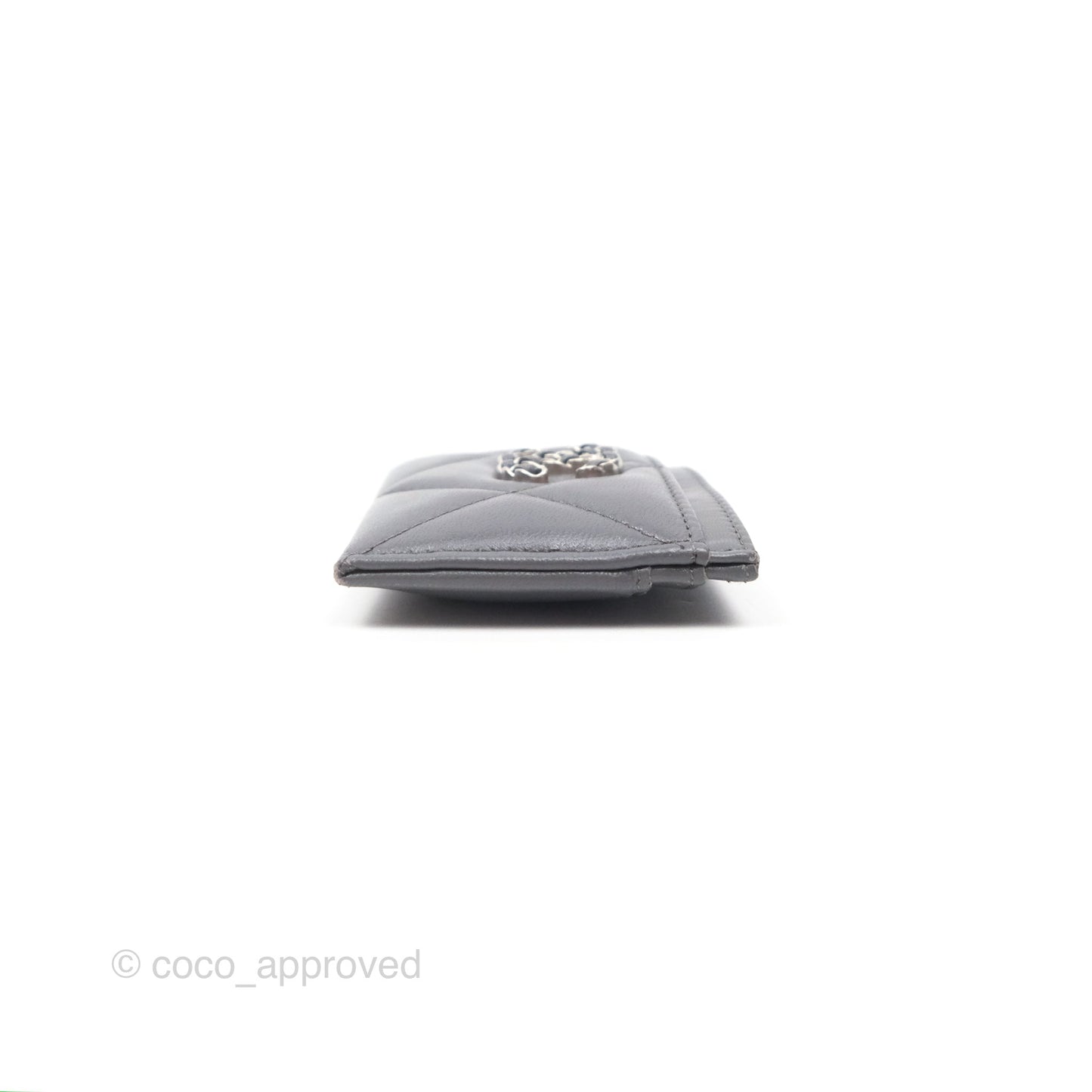 Chanel 19 Quilted Grey Flat Card Holder Silver Hardware