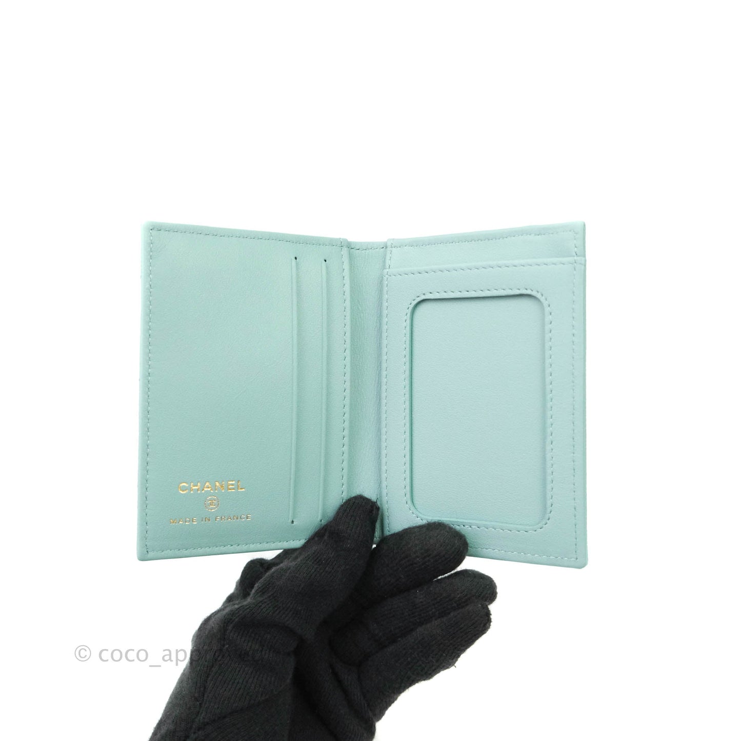 Chanel Classic Quilted Card Holder Tiffany Blue Caviar Gold Hardware
