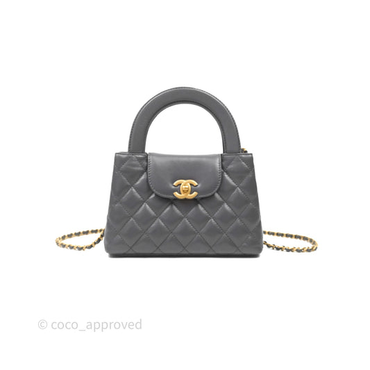 Chanel Kelly Bag Quilted Grey Shiny Crumpled Calfskin Aged Gold Hardware