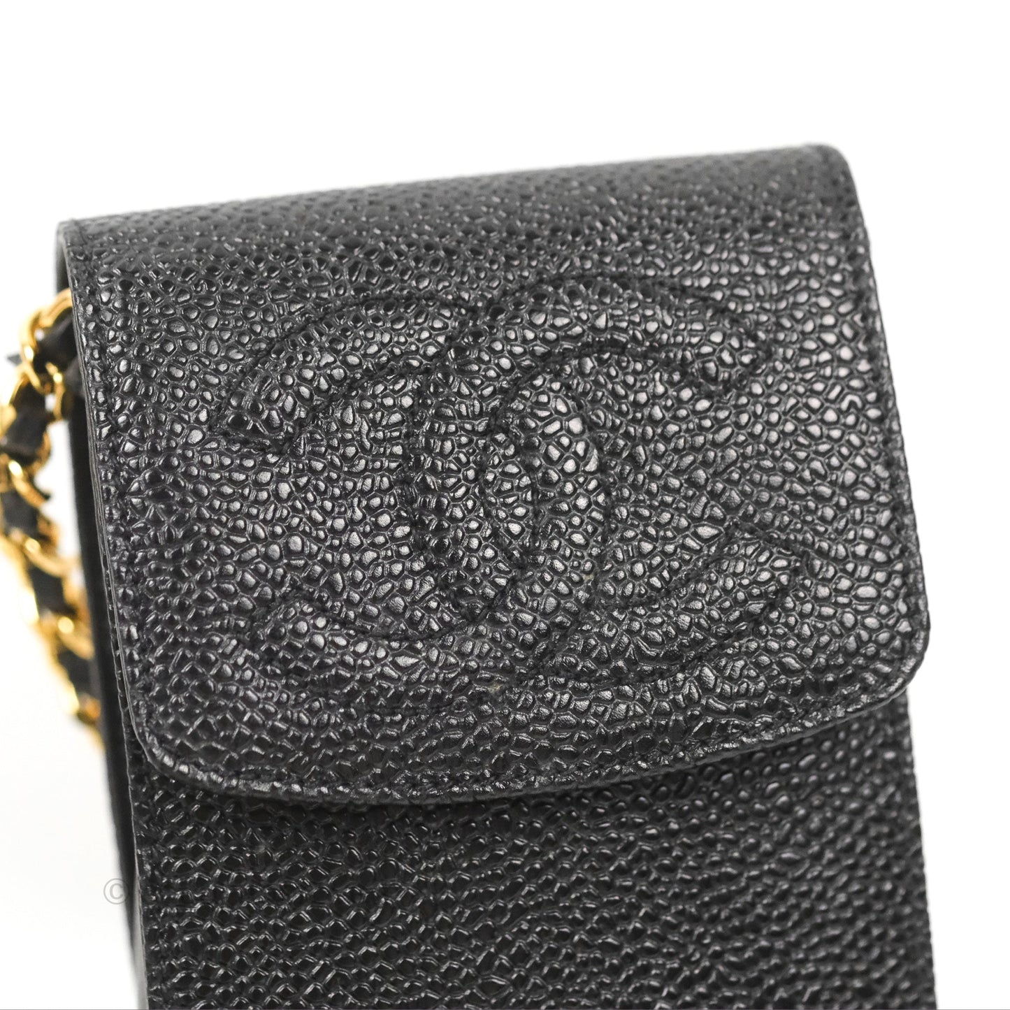 Chanel Vintage CC Caviar Black Phone Case With Chain Gold Hardware