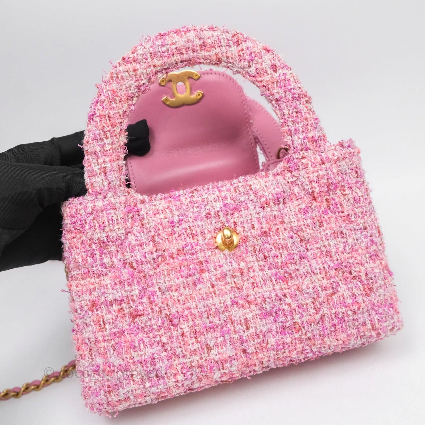 Chanel Kelly Bag Pink Tweed Aged Gold Hardware