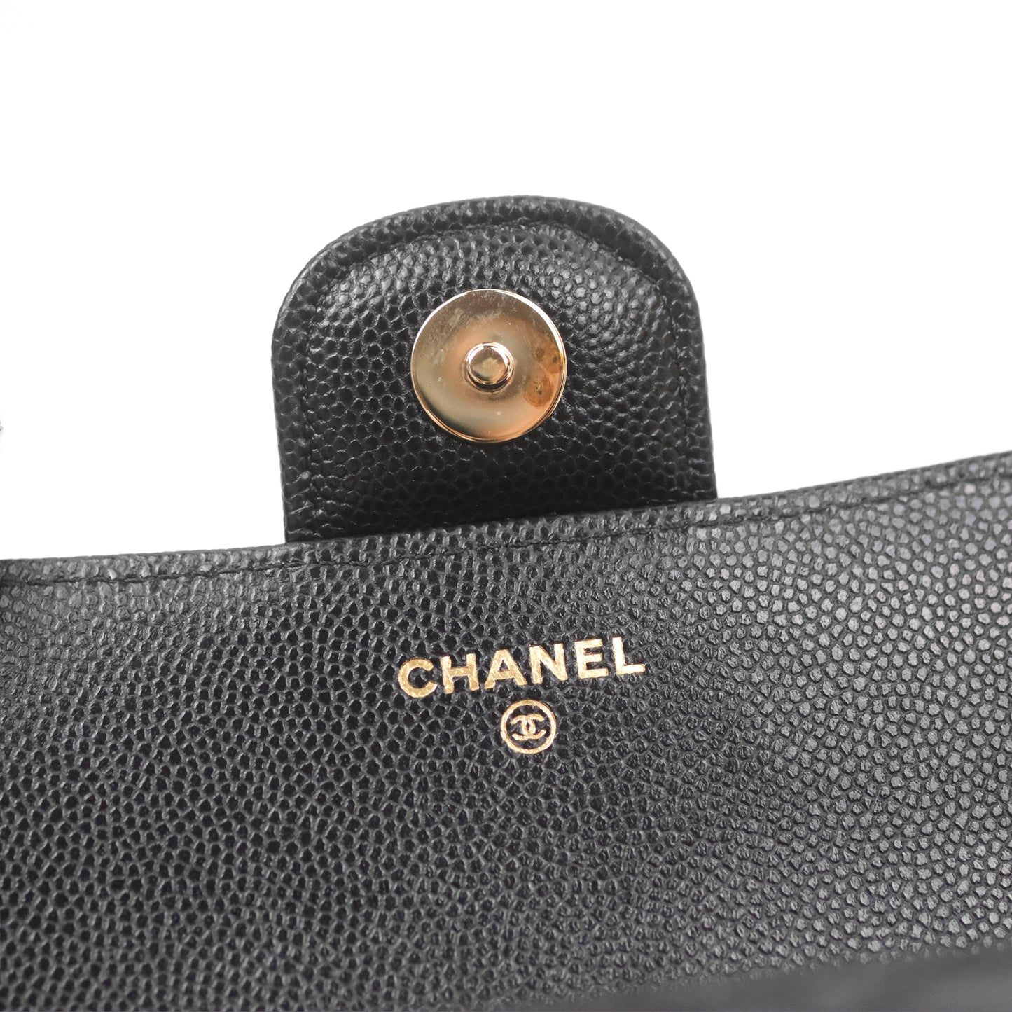 Chanel Quilted Glasses Case With Chain Black Caviar Gold Hardware