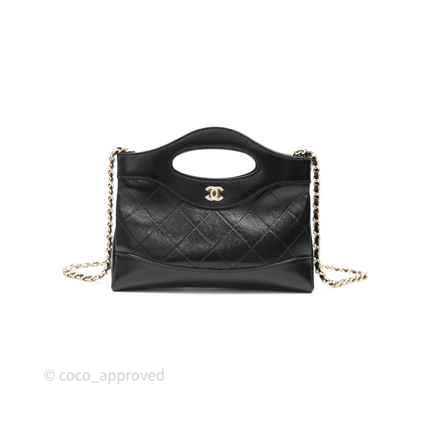 Chanel Nano 31 Black Shiny Calfskin Gold Hardware