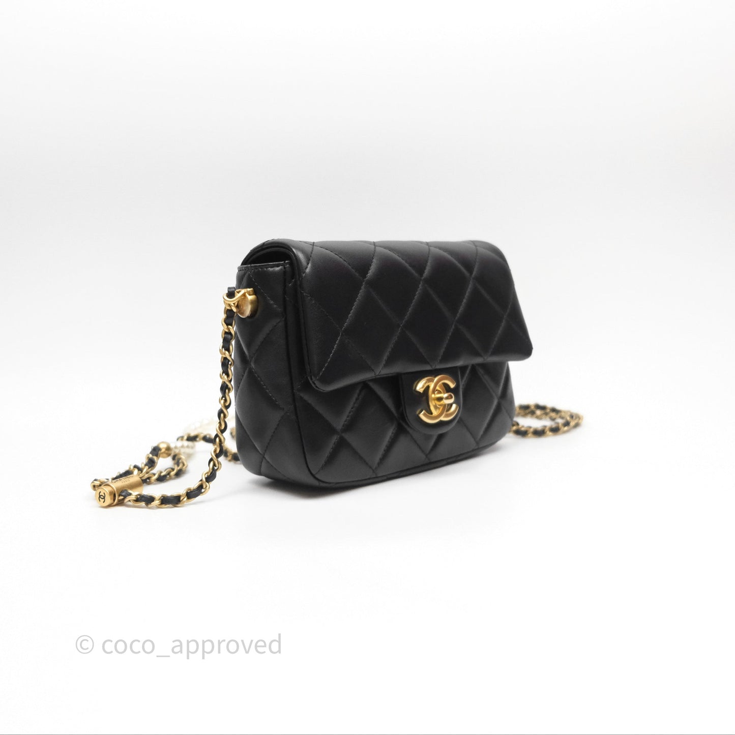 Chanel Quilted My Perfect Mini With Pearl Black Lambskin Gold Hardware 21K