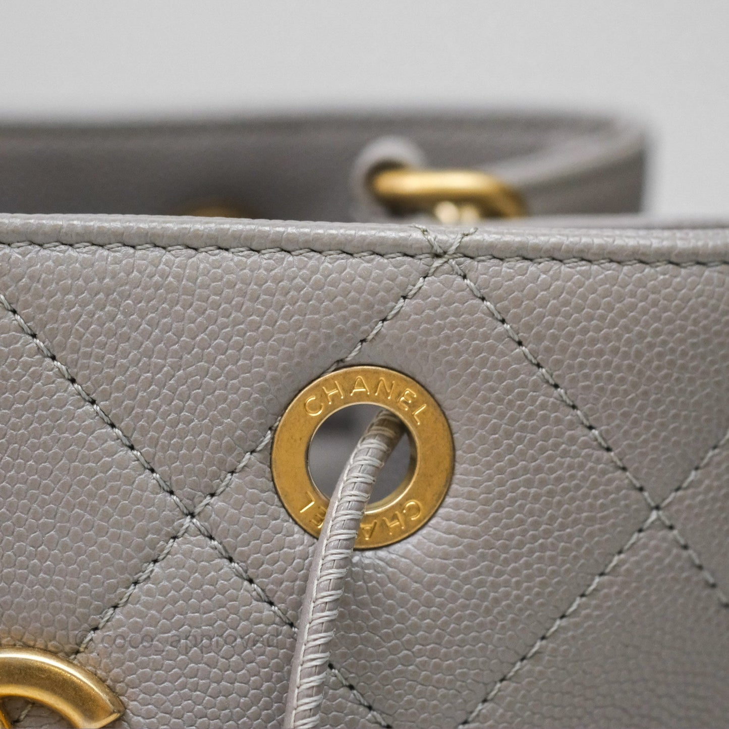 Chanel Drawstring Bucket Bag Grey Grained Calfskin Aged Gold Hardware