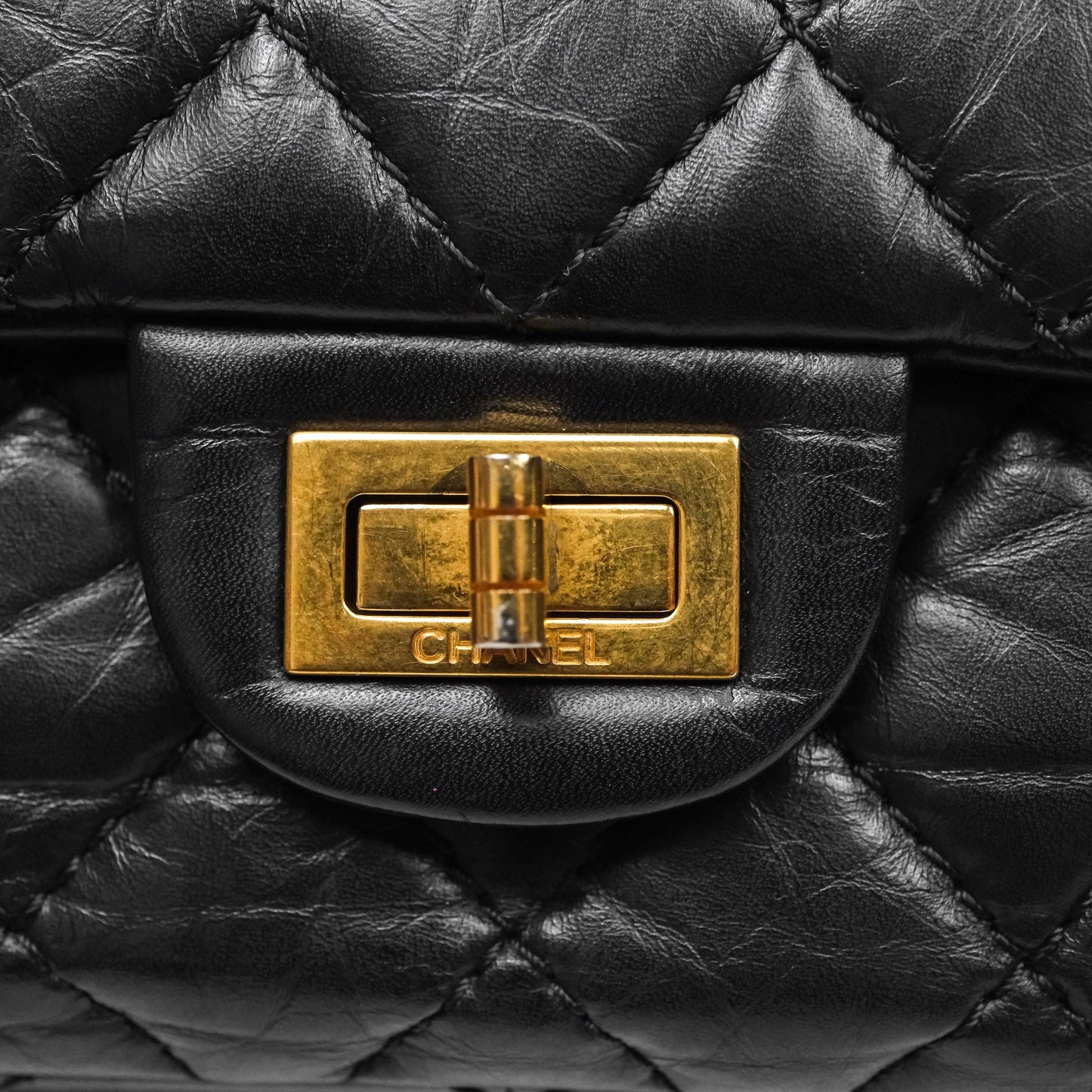 Chanel Quilted 2.55 Reissue 226 Flap Bag Black Aged Calfskin Gold Hardware