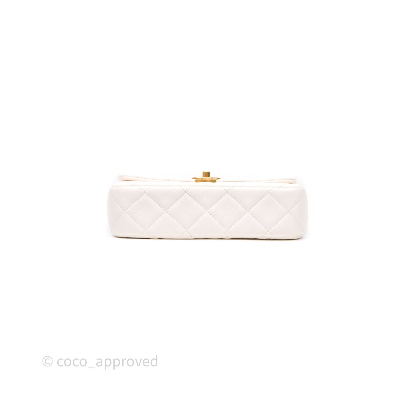 Chanel Flap Bag with Pearl Chain Ivory White Aged Gold Hardware 25P
