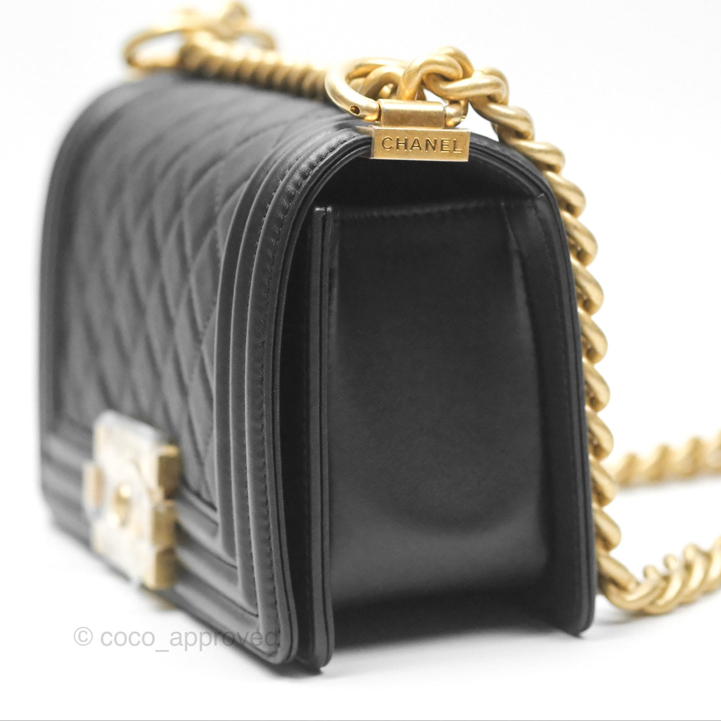 Chanel Small Boy Black Calfskin Aged Gold Hardware