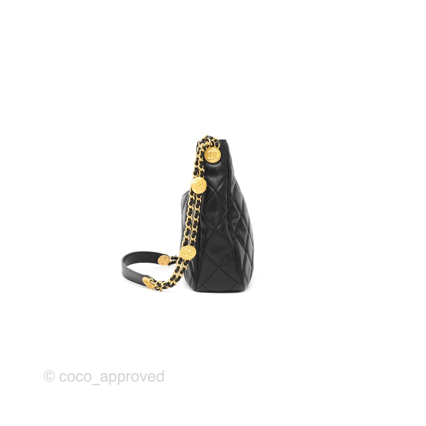 Chanel Twist Your Buttons Hobo Bag Black Shiny Soft Caviar Aged Gold Hardware 22A