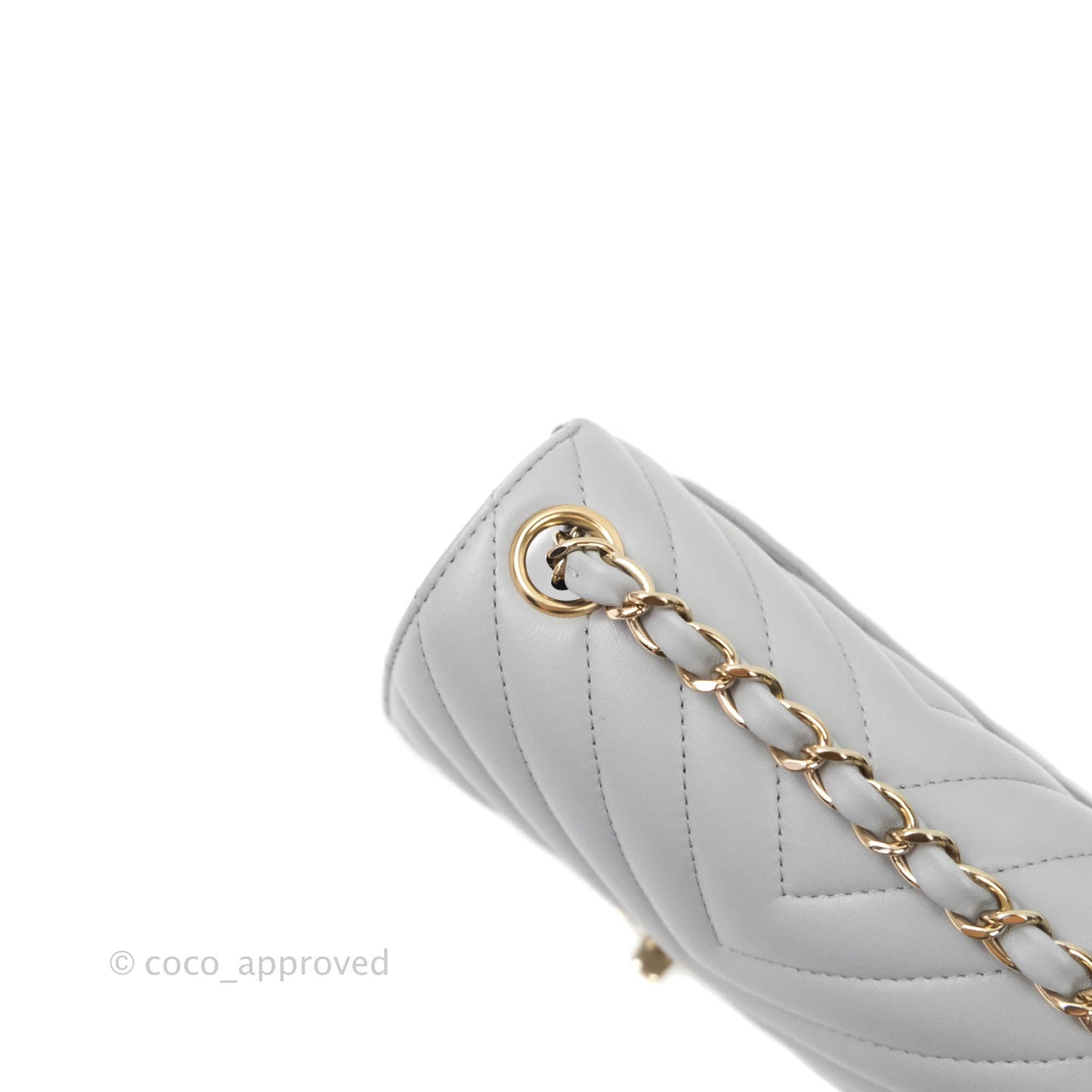 Chanel Mini Square Chevron Grey Lambskin Gold Hardware 20S