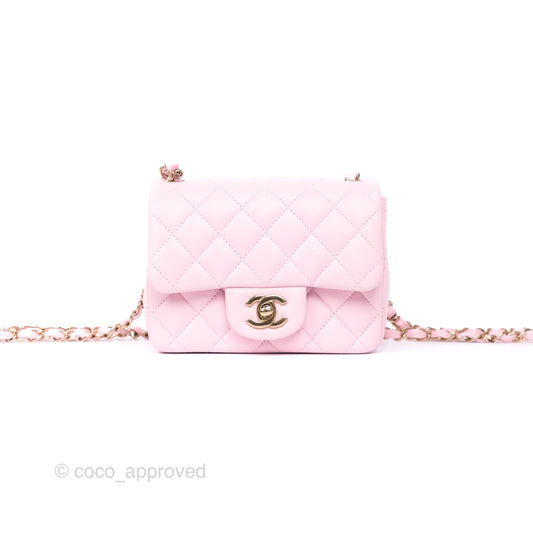 Chanel Mini Square Flap Quilted Pink Lambskin Gold Hardware