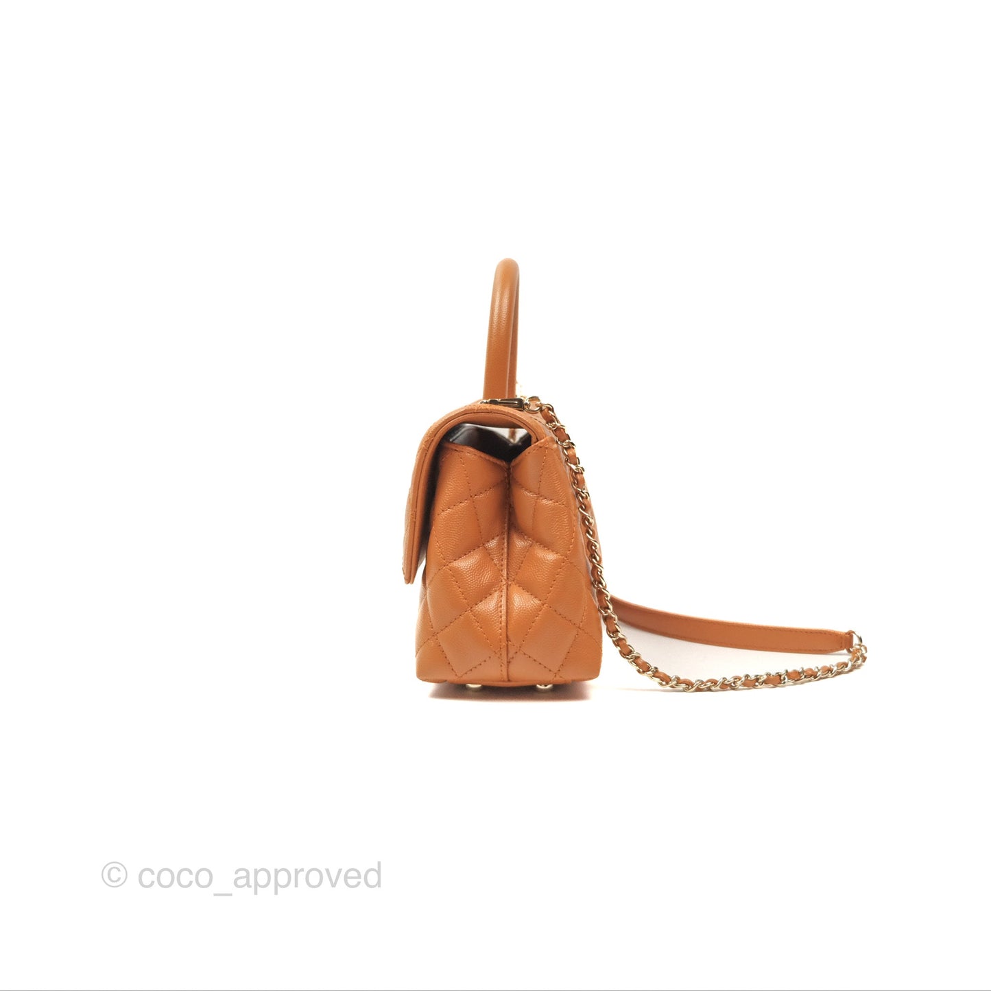 Chanel Small Coco Handle Quilted Caramel Caviar Gold Hardware 21A