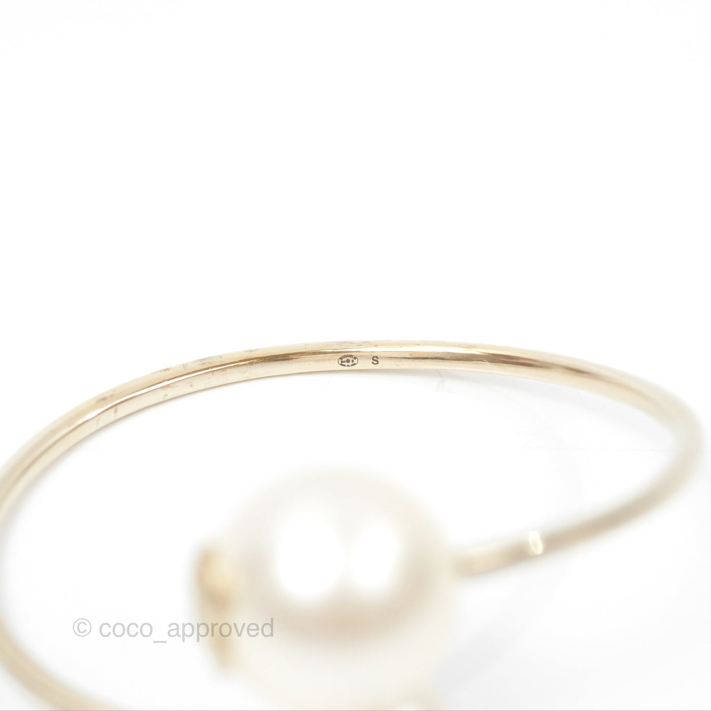 Chanel CC Pearl Bangle Gold Tone 14B