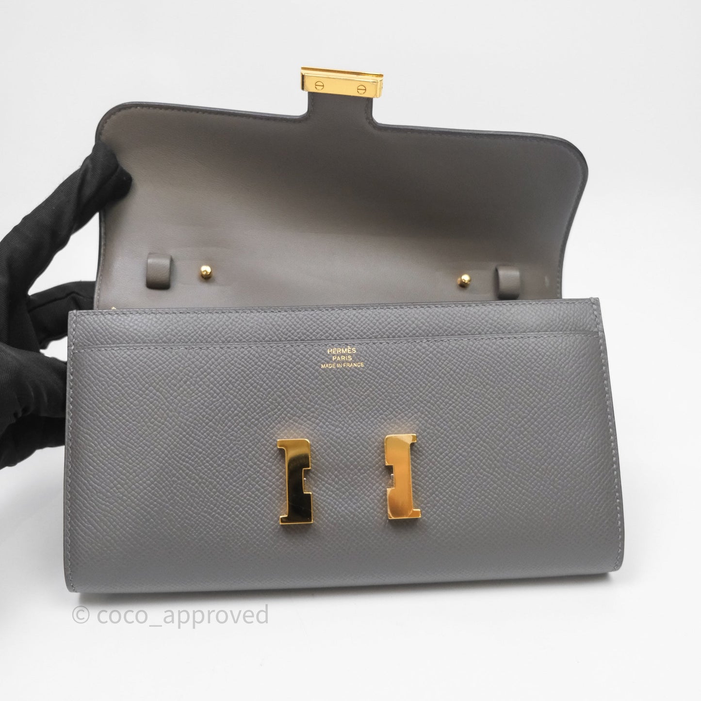 Hermès Constance Long To Go Wallet Gris Meyer 0L Epsom Gold Hardware