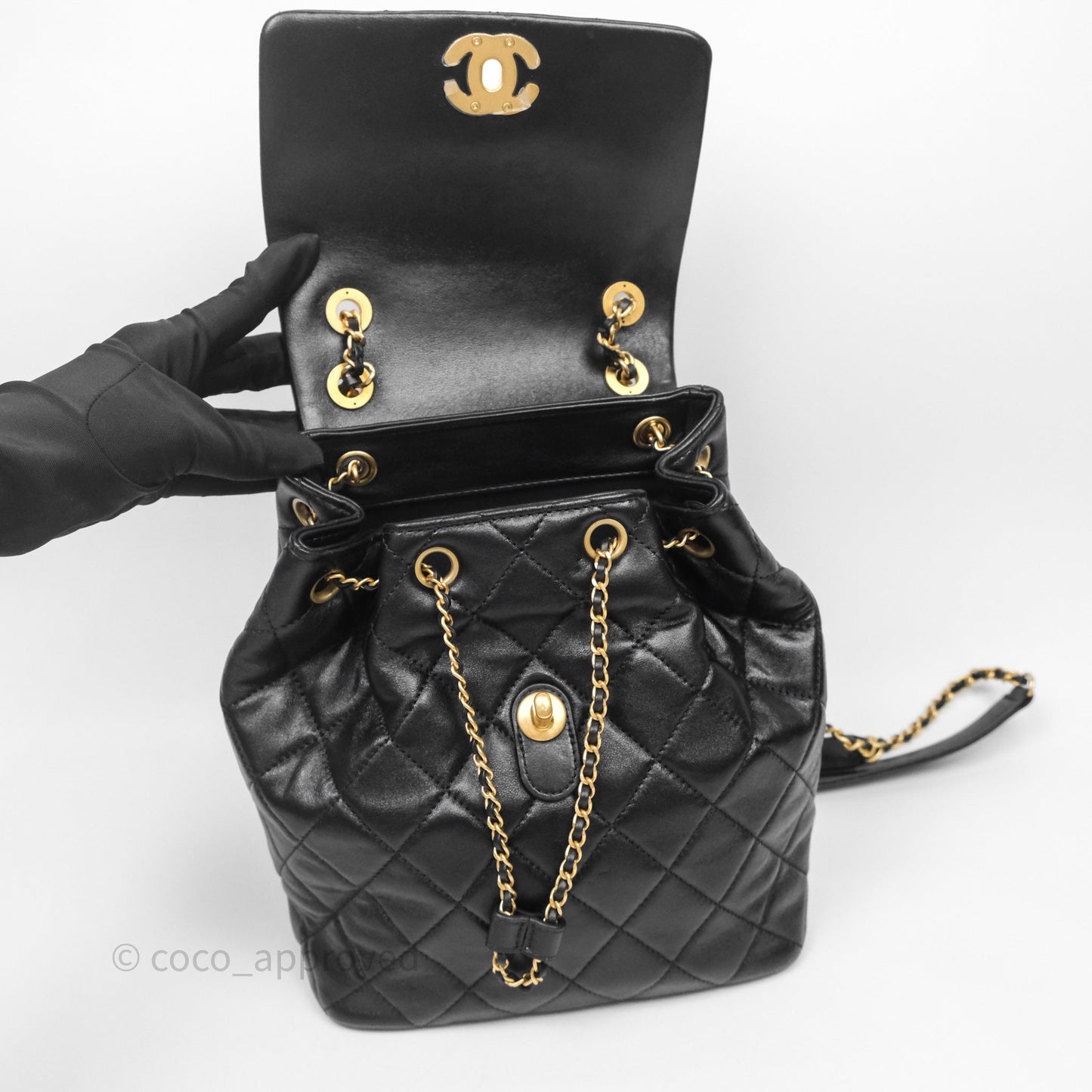 Chanel Backpack Black Calfskin Aged Gold Hardware