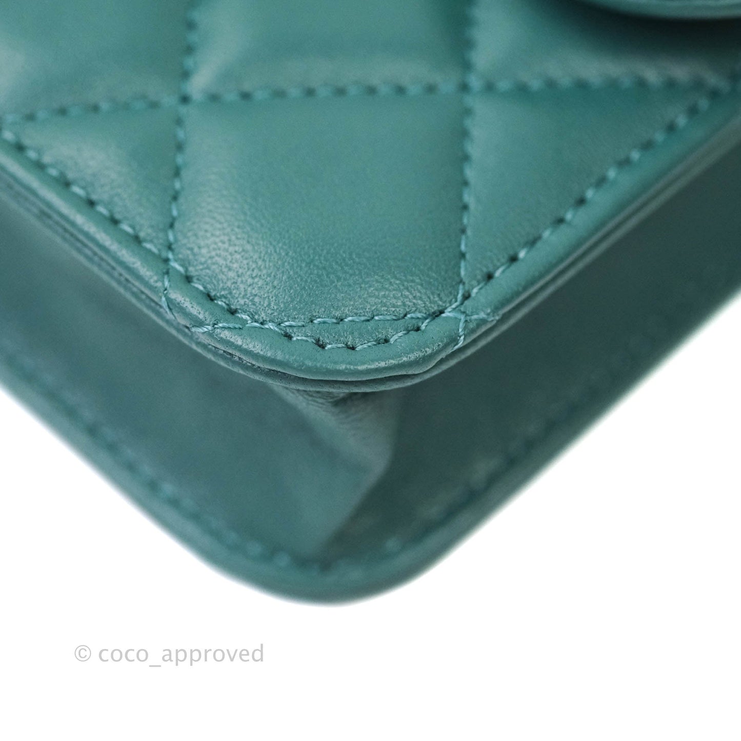 Chanel Flap Coin Purse With Chain Green Lambskin Aged Gold Hardware