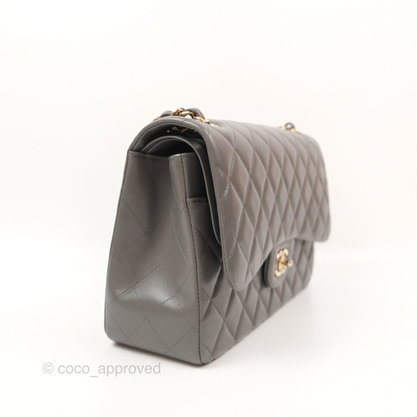 Chanel Jumbo Double Flap Dark Grey Lambskin Gold Hardware⁣⁣